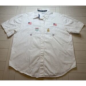 Cabin Creek Ladies Short Sleeve 100% Cotton Button Down Ladies Shirt. Flag USA.L